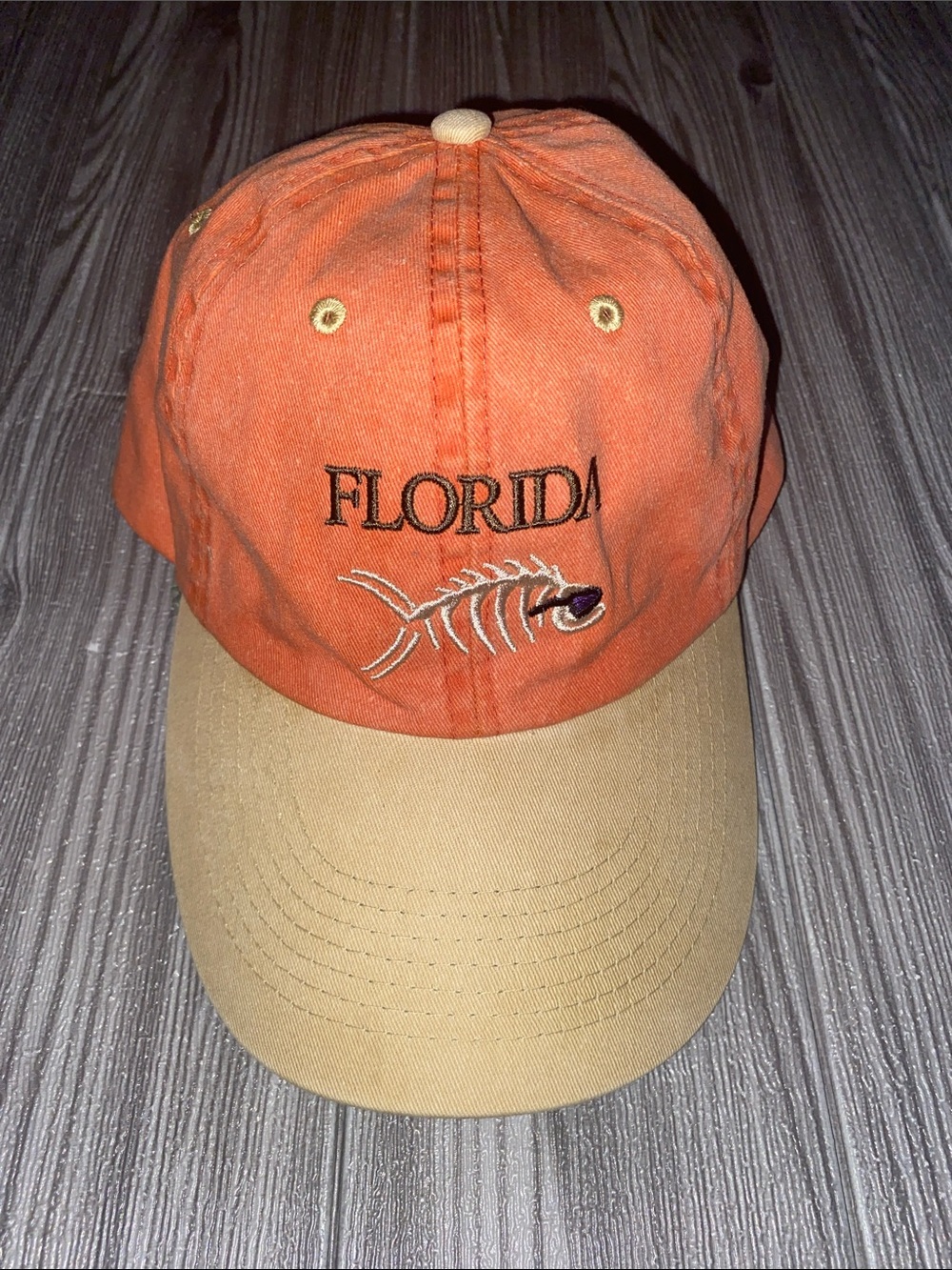Florida Embroidered Fishbone Cap in Orange and Tan